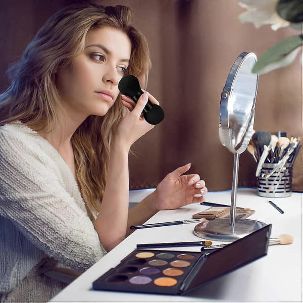 Dobbeltendet makeupbørste, foundation blending makeup svamp drevet kabuki børste til blending, blush