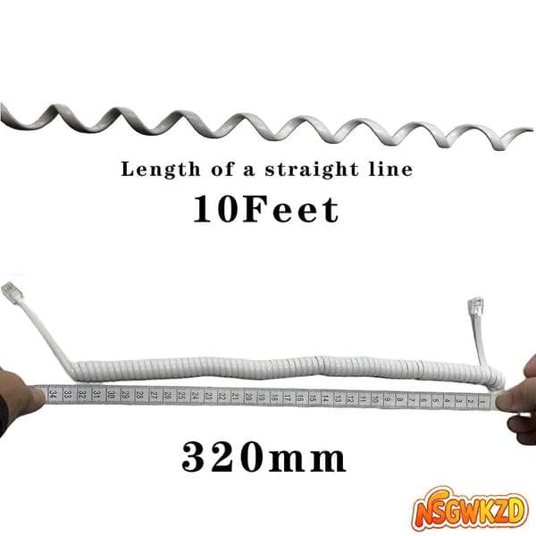 Telefonlurssladd 10ft RJ9 4P4C Spiralkabel Vit Trasselfri 2-pack
