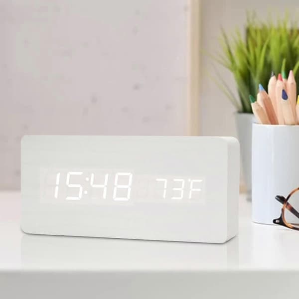 Digital väckarklocka trä USB/batteri termometer LED-display för hemkontorsinredning barn - vit A White