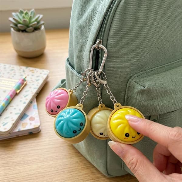 Bao Bun Dumpling Keychain Keyboard Fidget Clicker With LED Light A2