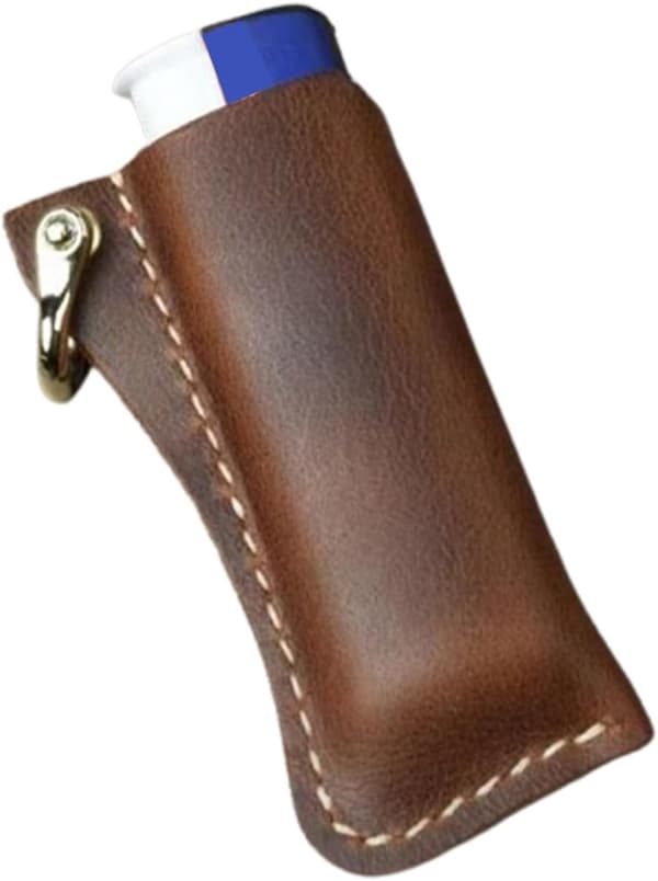 Leather Lighter Holder Keychain, Protective Case for BBQ Lighters - Rustic Storage Pouch with Belt Clip, Fits Most Standard