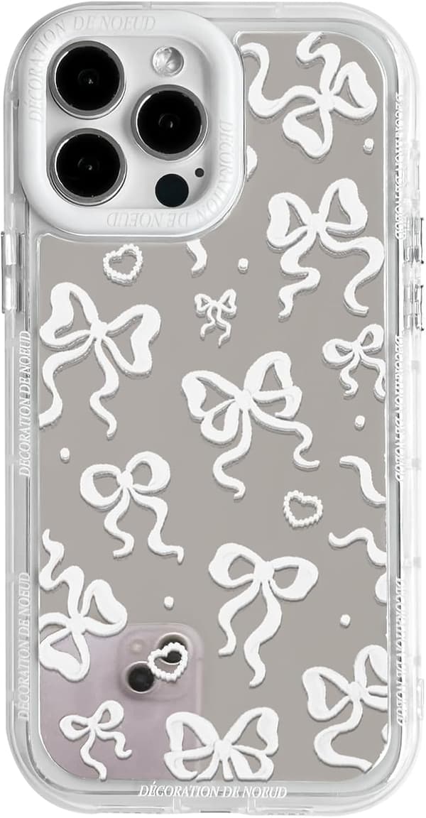 Compatible with iPhone 15 Pro Max Case Cute Mirror Bow Love Heart Pattern for Girls Strap Design Shockproof Protective Phone iPhone 15 Pro Max