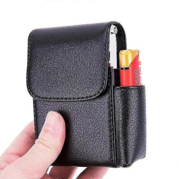 (sort) Cigaretetui i PU-læder, Flip Lighter-etui, visitkortetui sort