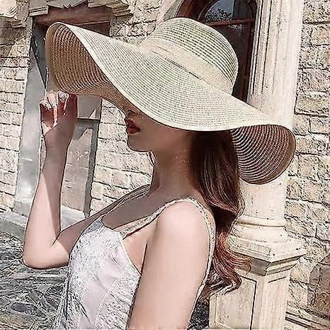 Dame bredskygget hat solcreme stråhat floppy foldbar rullehat sommer UV-beskyttelse strandhat