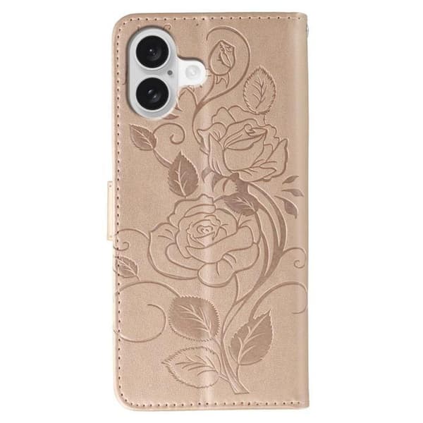 iPhone 17 Skal läderfodral med rosafärgad fjärilsmönstring Roséguld