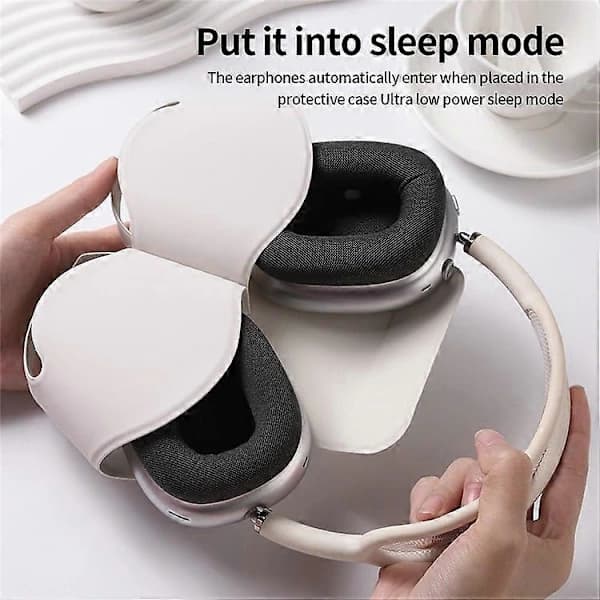 Compatible Protective Case for AirPods Max (with Sleep Mode), White PU Leather Headphone Case