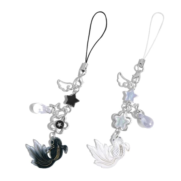 2-piece mobile phone charm with koi and star pattern, short beaded chain for mobile phone, universal mobile phone chain Y2K
