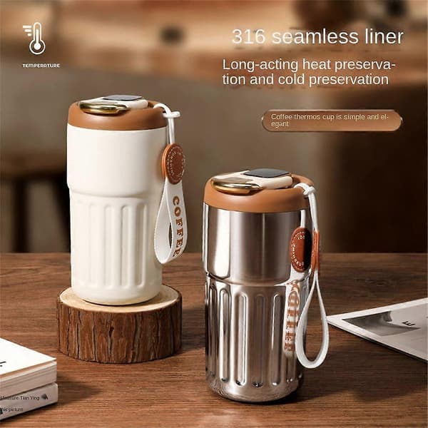 LED temperaturdisplay kaffekrus i rustfritt stål silver