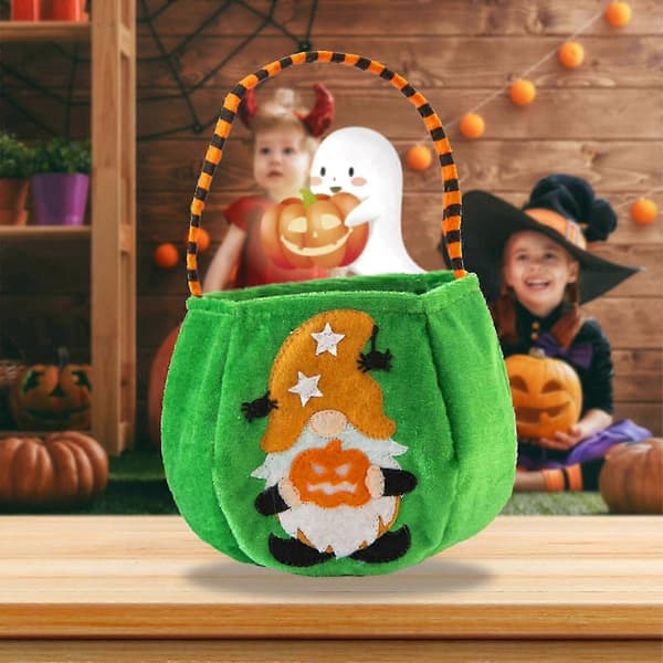 Halloween Barn Godisväskor Tecknad Pumpa Hink Bärbar Presentkorg Godispåse Festbyte Orange