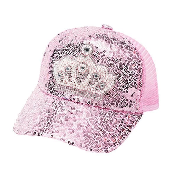 Glitter Krone Baseballkasket til Børn - Glimtende Solhat til Forlystelsespark Pink One size