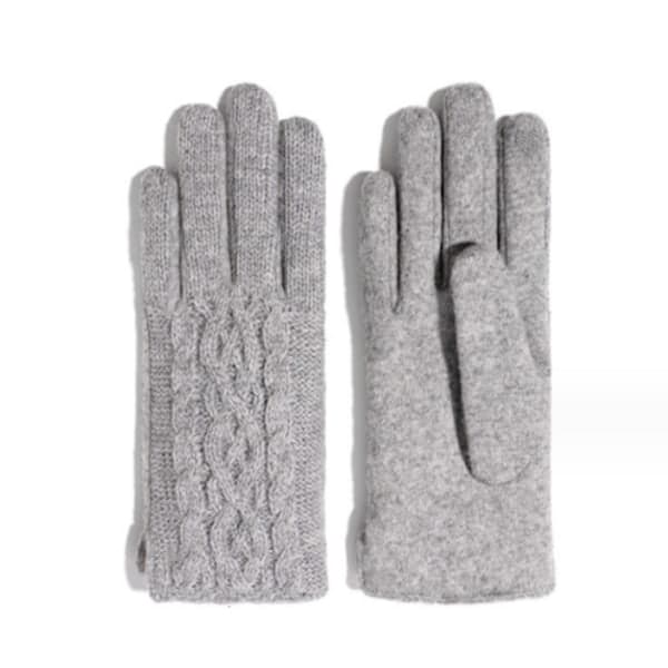 Women's Grey Cashmere Gloves with Thin Lining and Cable Design