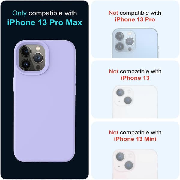 LINJOU Designet for iPhone 13 Pro Max-deksel, støtsikkert slankt tynt silikondeksel (lys lilla)