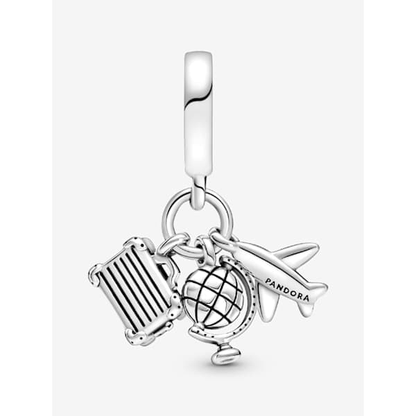 Pandora - Charm med fly, globus og koffert - Sterlingsølv
