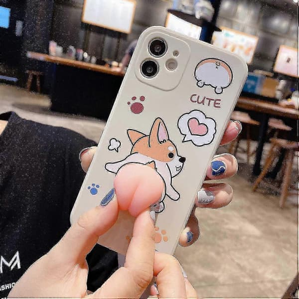 Creative Funny Novelty Waving 3d Pink Butt Animal Soft Tpu Silicone Rubber Phone Case, For Iphone 11, Corgi Butt White