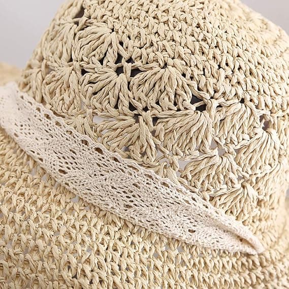 Straw Hat Women Sun Hat Summer Beach Hat Foldable Wide Brim Floppy