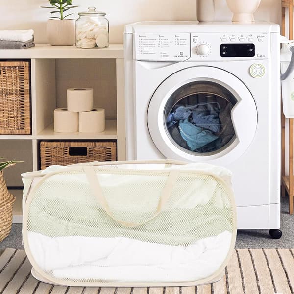 Durable Foldable Laundry Baskets, Mesh Pop Up Laundry Hamper, for Laundry, Bathroom, Kids Room or Travel Beige