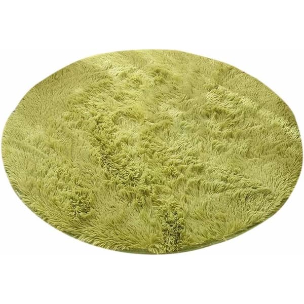 Large Fluffy Solid Round Rug for Modern Bedroom (Green 120