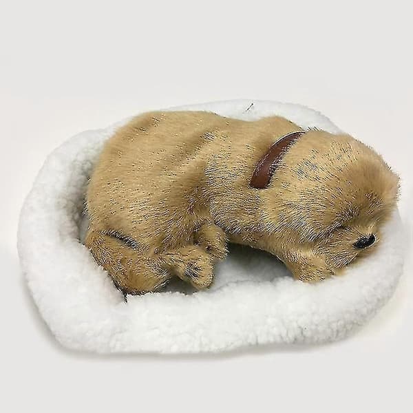 Sød simuleret sovende kat/hund plysdukke med rede, åndende fluffy kat/hund E