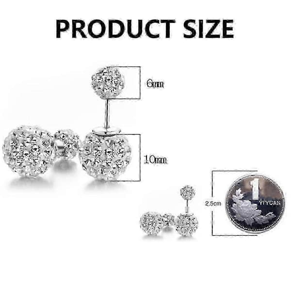 Sterling Sølv Glitrende Bling Krystall Rhinestone Øredobber Dobbeltsidig Front Bak Kule Stud Øredobber_cdb3