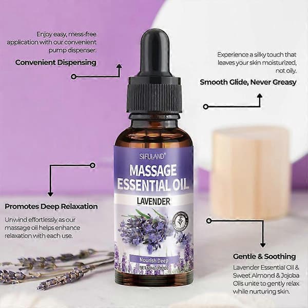 Lavendel Massage Æterisk Olie, 100% Naturlig Aromaterapi Æterisk Olie til Aromaterapi, Diffuser, Luftfugter, Dybt Nærende, Ideel til Massage Lavender