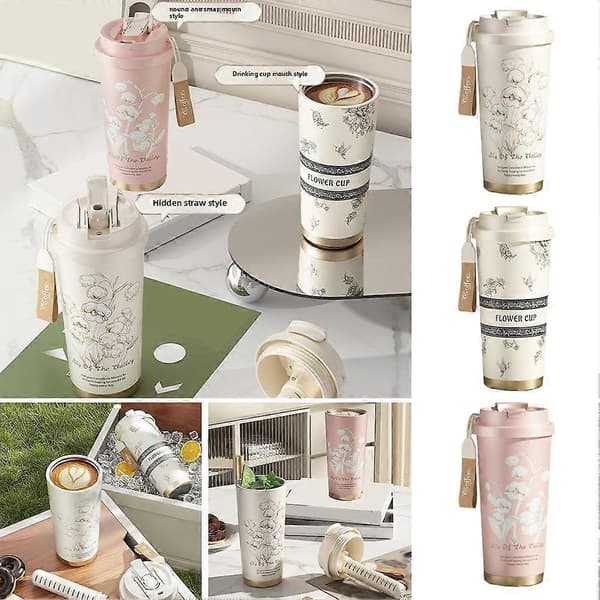 Lily Keramisk Innerfoder Kaffekopp Kvinnors Hög Utseende Dubbel Drickskopp High-End Present 316 Rostfritt Stål Isolerad Kopp Pink/ceramics