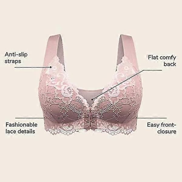 Dam Plus Size Frontknäppning Spets Hållningskorrigerande BH Bekväm Sömlös Full Coverage BH