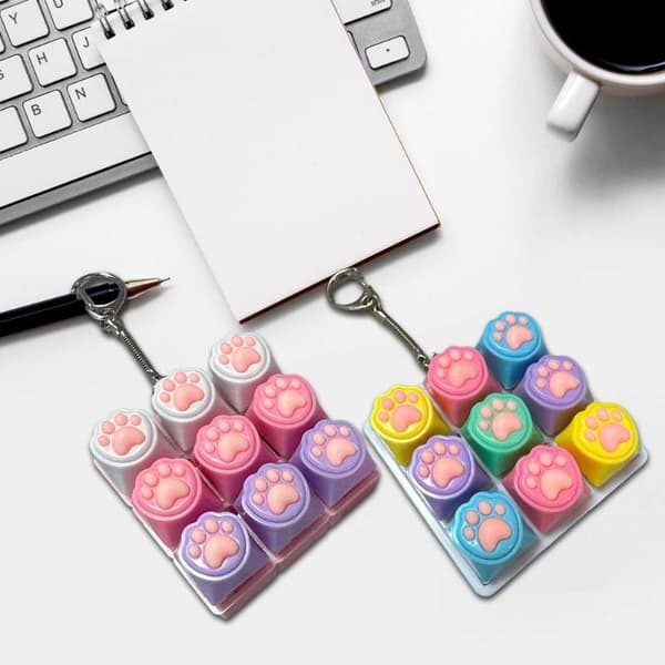 9 Keys Silent Keyboard Keychain Creative Cat Paw Key Cap A8