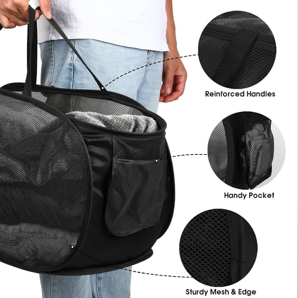 Durable Foldable Laundry Baskets, Mesh Pop Up Laundry Hamper, for Laundry, Bathroom, Kids Room or Travel Black