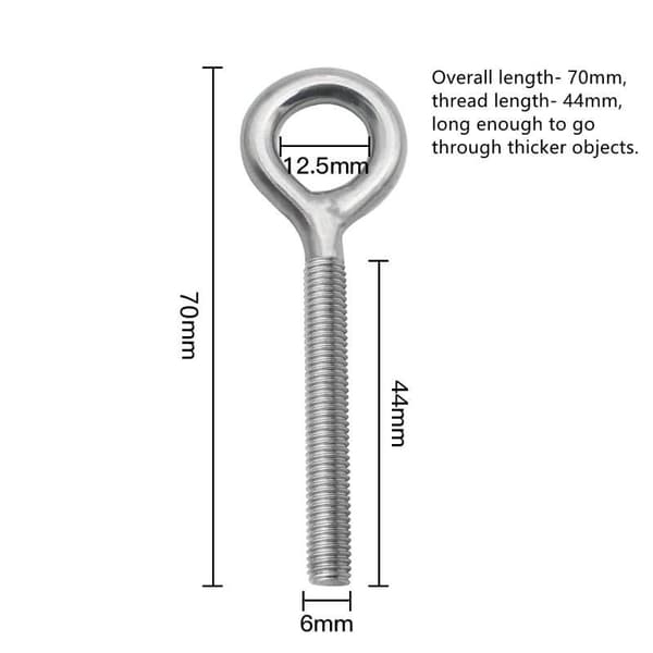 Sæt med 12 stk. M6 x 70 mm ringbolte i 304 rustfrit stål - Ringgevind