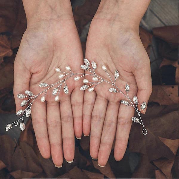 Sølv Perle Hårvin Rhinestone Hårvin til Bryllup Dekorativ