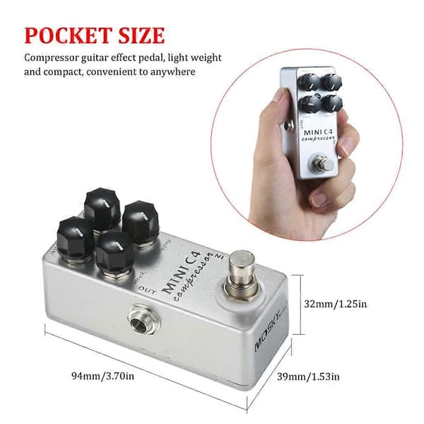 MOSKY Audio MINI C4 Kompressor Gitarr Effektpedal True Bypass Gitarreffekter Silver