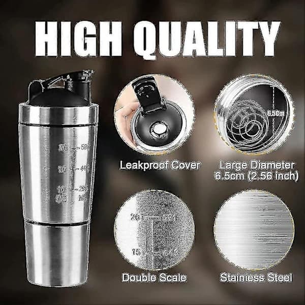 700 ml + 200 ml Rustfri Stål Proteinshaker med Piskekugle Holdbar Bevægelse[pl]