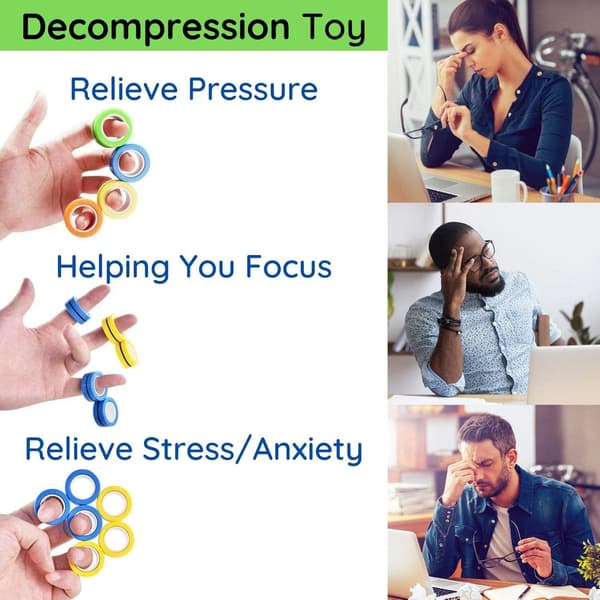 MAGNETISKE RINGER SPINNERLEKE | MAGNETISK SPINNER RING STRESS, ANGSTLINDRENDE - 3 STK MULTIFARGE