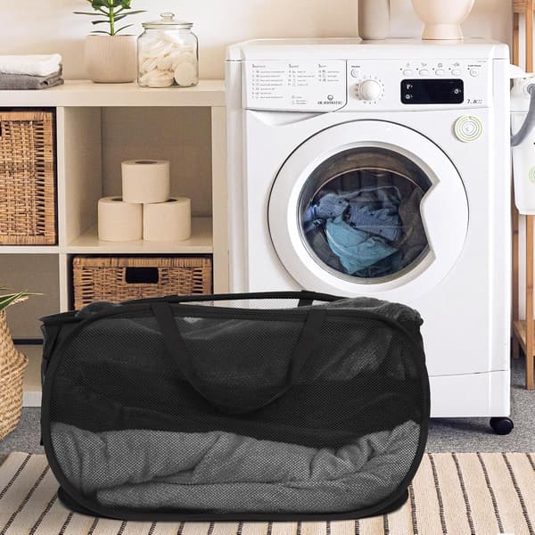 Durable Foldable Laundry Baskets, Mesh Pop Up Laundry Hamper, for Laundry, Bathroom, Kids Room or Travel Black