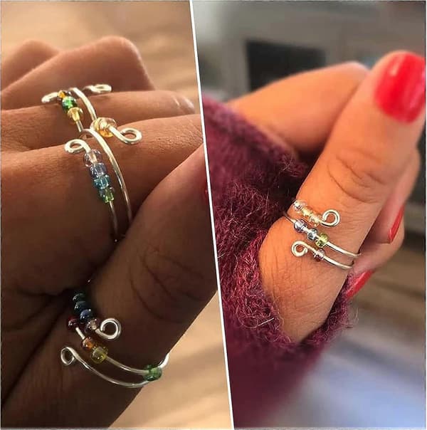 Kjør bort angsten din Regnbueperler Fidget Ring, Angstringer for kvinner Spinner