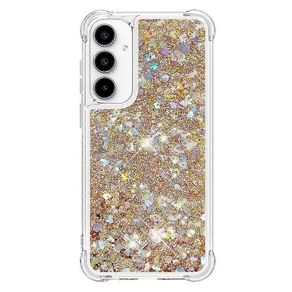TPU Glitter Sandblåst Støtsikkert Mobilskall til Samsung Galaxy A56 5G Gold/Hearts