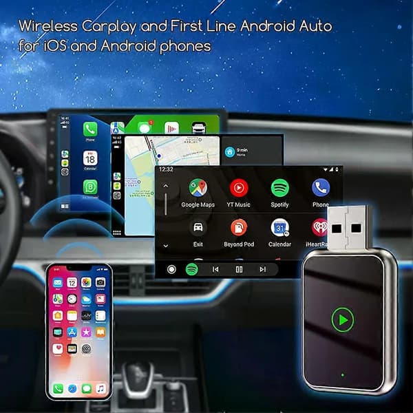 Langaton CarPlays-sovitin viiveettömällä yhteydellä, vakaa langaton Android Auto -sovitin ääniohjaustoiminnolla