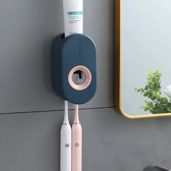 Two-piece automatic self-adhesive toothpaste dispenser set, toothbrush holder, wall-mounted suction cup toothpaste dispenser