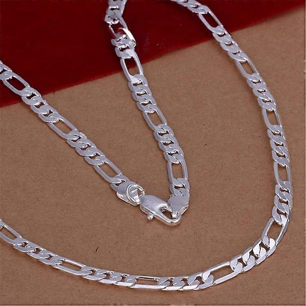 6MM platt kedja 925 silverpläterat halsband modesmycken kvinnor män solid bröllopspresent 60cm
