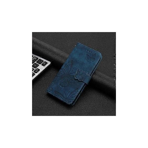 Compatible with Huawei P30 Pro Embossed Butterfly Case with Wallet and Stand - Blue Blue