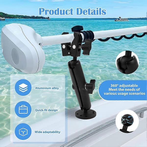 Trollingmotorstabilisatorfäste 360° justerbar Tough-Claw Båt Trollingmotoraxel minskar studs Passar 0,6\" till 2\" Black