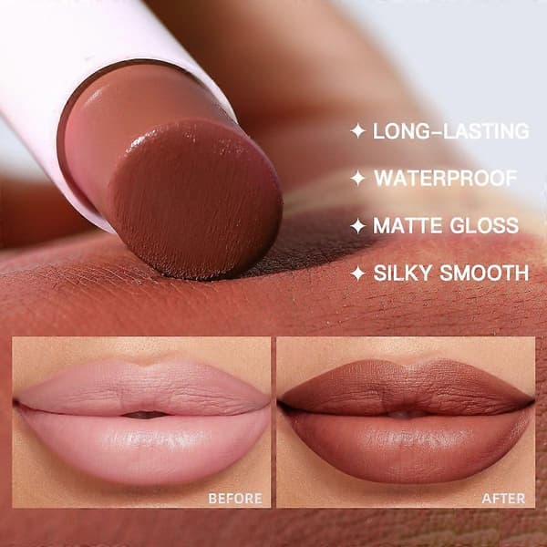 Læbestift og læbeblyant 2 i 1 Vandtæt læbestift til kvinder Læbeblyant Langtidsholdbar læbestift, Mat læbestiftpen med læbeblyant makeup E