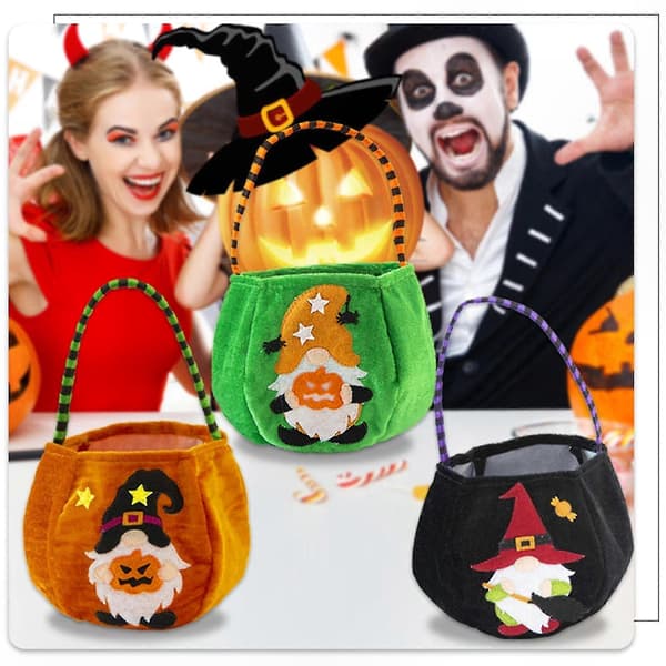 Halloween Barn Godisväskor Tecknad Pumpa Hink Bärbar Presentkorg Godispåse Festbyte Orange