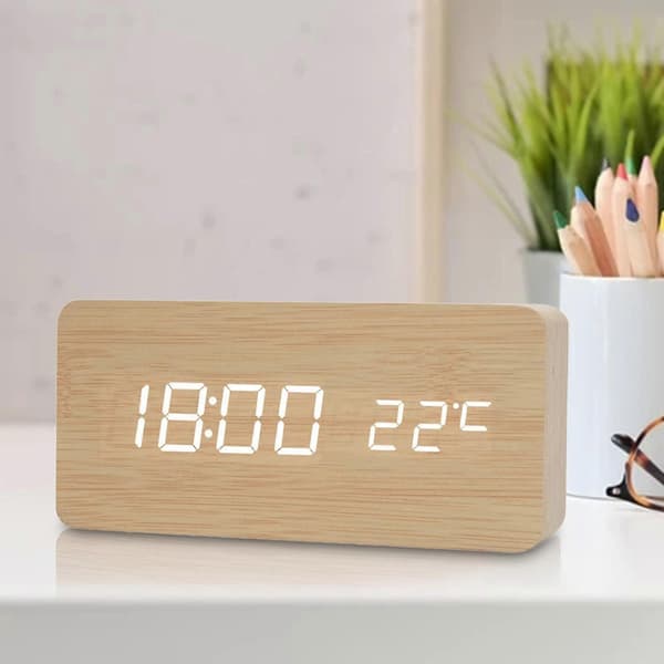 Digital väckarklocka trä USB/batteri termometer LED-display för hemkontorsinredning barn - vit A Beige
