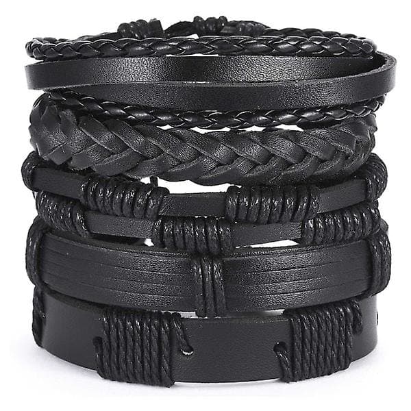 5-pak håndlavede læderarmbånd herre armbånd sort sort