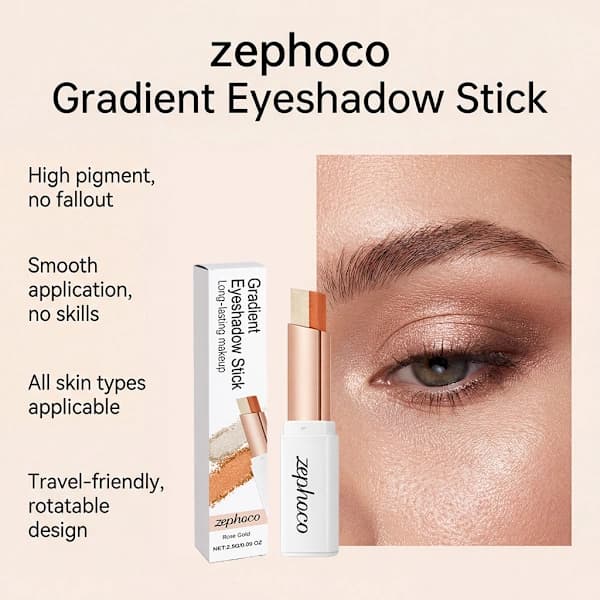 Gradient Eyeshadow Stick (Rose Gold) - Smooth Texture, Natural Color Rendering, Portable and Easy to Use.