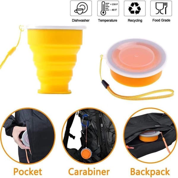 Hopfällbar Resemugg, 6-pack Hopfällbara Silikonmuggar med Lock