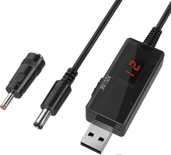 til 9V, 5V til 12V Step Up, USB-kabel DC 5V Boost til 9V 12V spenningsomformer 1A Step-up Volt transformator strømregulatorlinje med LED-skjerm