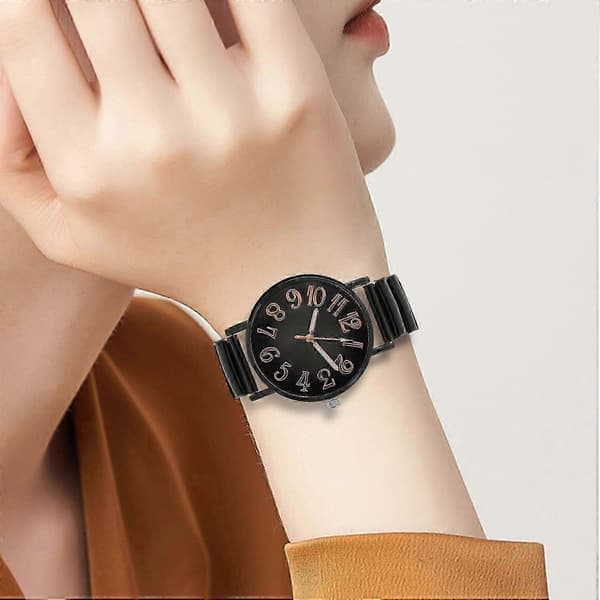 Dam Casual Klocka Rund Urtavla Elastisk Rem Kvarts Urverk Dam Flickor Studenter Digital Armbandsur White