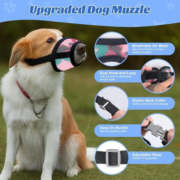 wxsp Dog Muzzle Breathable Mesh for Small, Medium and Large Dogs, Adjustable Snout Muzzle Soft Dog Training Muzzle Prevents Biting, Chewing